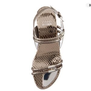Stuart Weitzman Rolldown Metallic Micro-Wedge Sandal Size 8